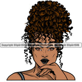 Black Woman African American Female Nubian Queen Lady Cartoon Character Girl Head Face Portrait Afro Curly Wavy Hair Silhouette Art Design Logo Clipart SVG