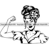 Black Woman African American Female Nubian Queen Lady Cartoon Character Girl Head Face Portrait Jewels Flower Hair Flexing Flex Muscle Jewelry Silhouette Art Design Logo Clipart SVG