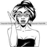 Black Woman African American Female Nubian Queen Lady Cartoon Character Girl Head Face Portrait Jewels Eye Glass Glasses Jewelry Silhouette Art Design Logo Clipart SVG