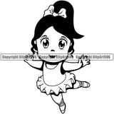 Black Ballerina Ballet Dancer Little Girl Woman African American Female Nubian Queen Lady Cartoon Character Head Face Portrait Cute Baby Child Kid Hair Bow Ballet Tutu Dancer Dancing Big Eyes Art Silhouette Design Logo Clipart SVG