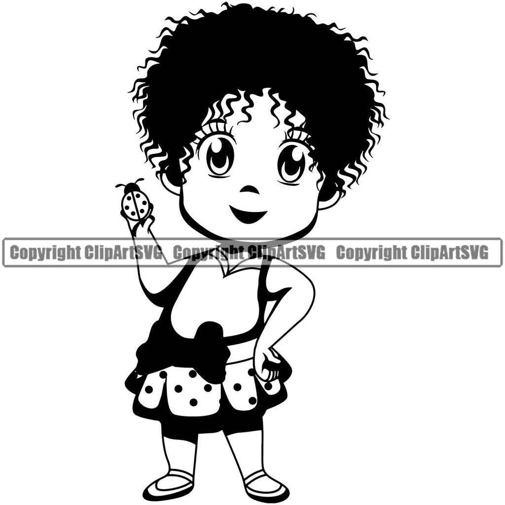 little girl cartoon character black and white