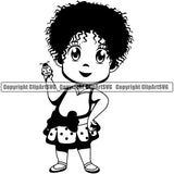 Black Woman African American Female Queen Nubian Lady Cartoon Character Girl Head Face Portrait Cute Baby Child Kid Hair Curls Bow Ribbon Skirt Dress Big Eyes Art Silhouette Design Logo Clipart SVG