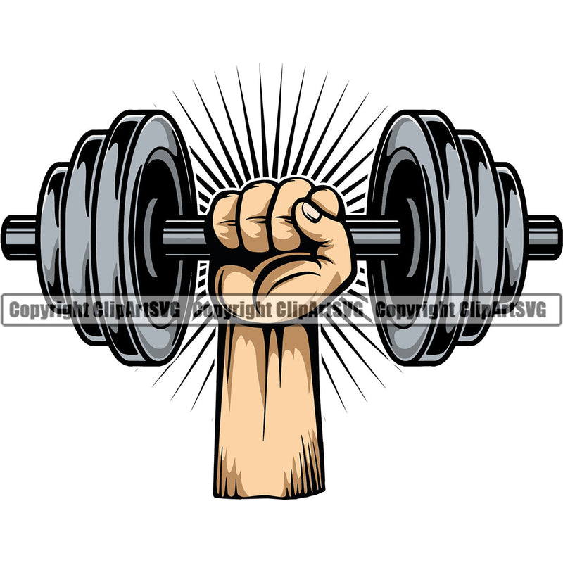 Bodybuilding Athlete Bodybuilder Fitness Trainer Workout Gym Training Muscle Sport Bodybuild Train Health Healthy Lifestyle Weightlifting Hand Holding Dumbbell Flex Weight Bar Fit Body Art Color Design Logo Clipart SVG