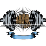 Bodybuilding Athlete Bodybuilder Fitness Trainer Gym Workout Training Muscle Sport Bodybuild Train Health Healthy Lifestyle Weightlifting Hand Holding Dumbbell Sun With Ribbon Weight Bar Flex Fit Body Color Art Design Logo Clipart SVG