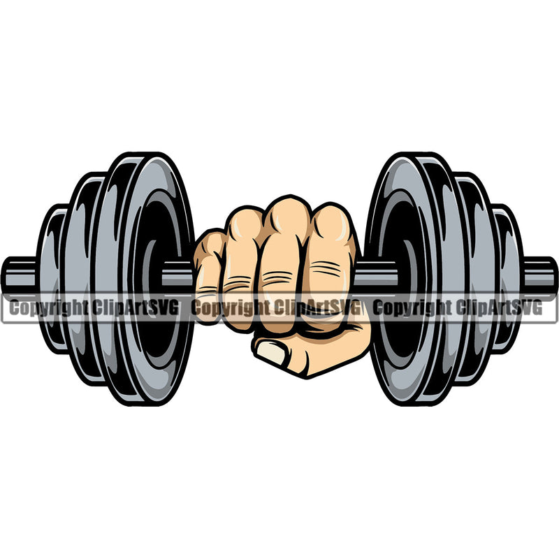 Bodybuilding Athlete Bodybuilder Fitness Trainer Gym Workout Training Muscle Sport Bodybuild Train Health Healthy Lifestyle Weightlifting Black Hand Holding Dumbbell Weight Bar Flex Fit Body White Art Design Logo Clipart SVG