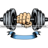 Bodybuilding Athlete Bodybuilder Fitness Trainer Gym Workout Training Muscle Sport Bodybuild Train Health Healthy Lifestyle Weightlifting Hand Holding Dumbbell Weight Bar With Ribbon  Flex Fit Body Color Art Design Logo Clipart SVG