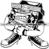 DJ Disc Jockey Music Vinyl Turntable Record Player Mixer Mixing Spin Spinning Scratch Album Stereo Beat Maker Mean Face Boombox Cartoon Character Vintage Boom Box Tape Recorder Equipment Hip Hop Rap Retro Silhouette Art Design Logo Clipart SVG
