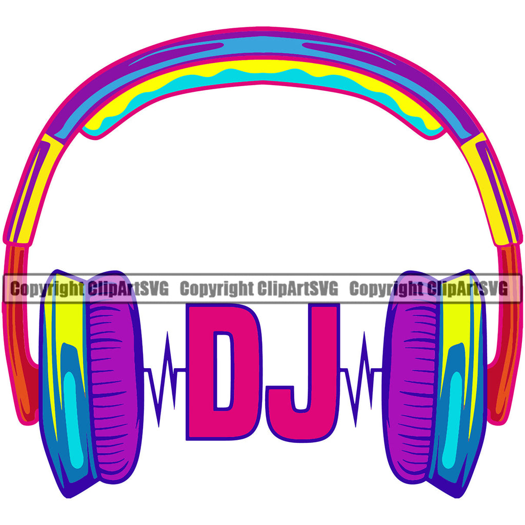 DJ Disc Jockey Music Vinyl Turntable Record Player Mixer Mixing Spin Spinning Scratch Scratching Album Club Sound Radio Dee Jay Stereo Beat Maker Headphones Text Color Art Design Logo Clipart SVG