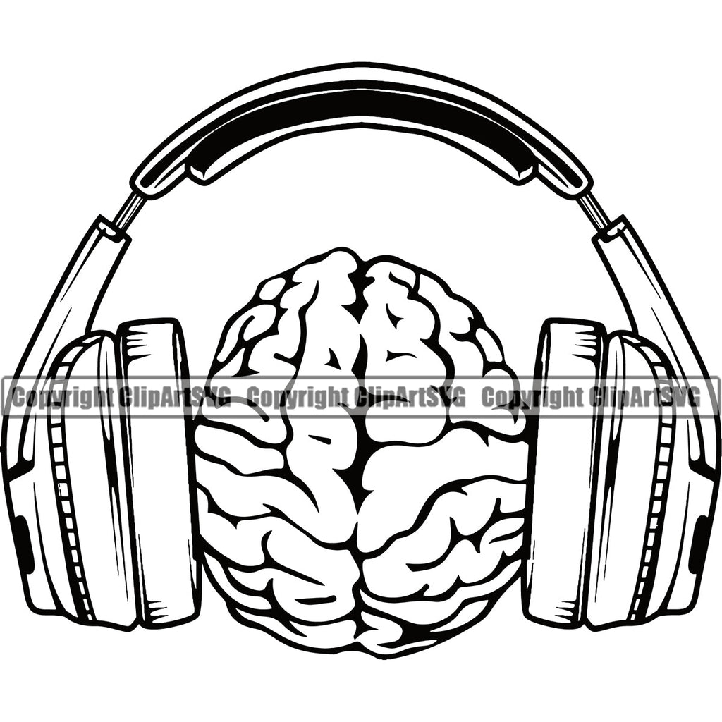 DJ Disc Jockey Music Vinyl Turntable Record Player Mixer Mixing Spin Spinning Scratch Scratching Album Club Sound Radio Jay Stereo Beat Maker Headphones Head Brain Wave Wireless Studio Headset Human Brain Concept Silhouette Art Design Logo Clipart SVG