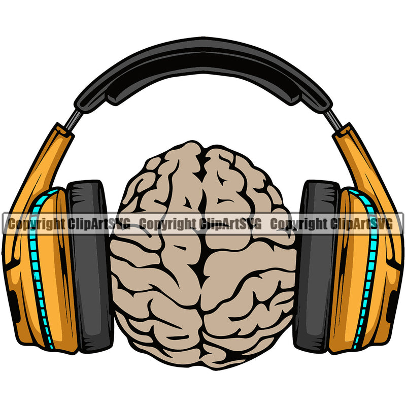 DJ Disc Jockey Music Vinyl Turntable Record Player Mixer Mixing Spin Spinning Scratch Scratching Album Club Sound Radio Dee Jay Stereo Beat Maker Headphones Head Brain Wave Wireless Studio Headset Human Brain Concept Color Art Design Logo Clipart SVG