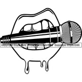 Microphone Mic Audio Equipment Music Sound Rap Hip Hop Entertainment Studio Radio Voice Speech Sing Record Media Broadcast Vocal Vocalist Announce Announcer Sexy Lips Bite Teeth Mouth Drip Dripping Art Silhouette Design Logo Clipart SVG