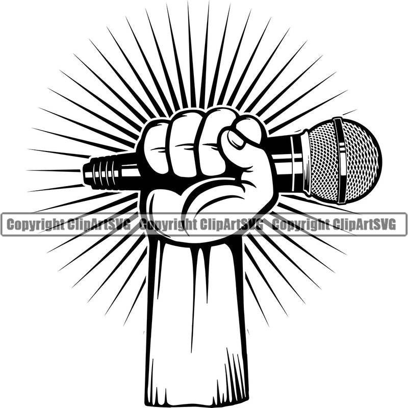 Microphone Mic Audio Equipment Music Sound Communication Karaoke Entertainment Studio Radio Voice Speech Sing Record Media Broadcast Vocalist Vocal Announce Announcer Hand Holding Hip Hop Rap Rapper Singer Art Color Design Logo Clipart SVG