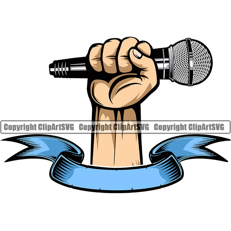 Microphone Mic Audio Equipment Music Sound Communication Karaoke Entertainment Studio Radio Voice Speech Sing Record Media Broadcast Vocal Vocalist Announce Announcer Black Hand Holding Hip Hop Rap Rapper Singer Color Art Design Logo Clipart SVG