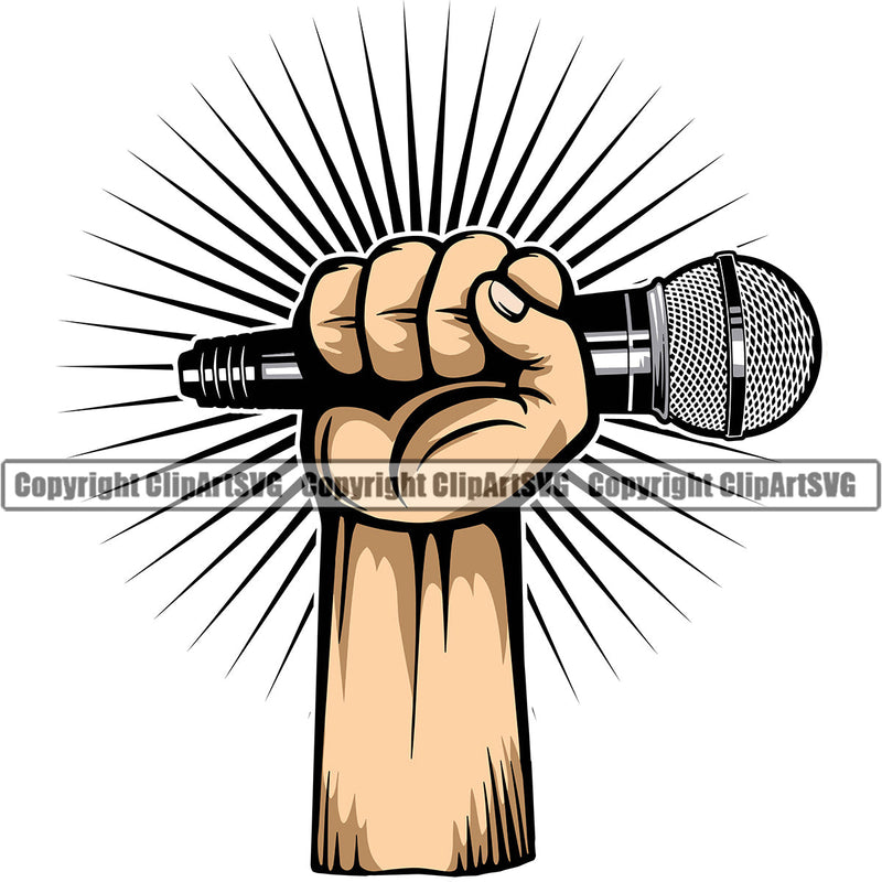 Microphone Mic Audio Equipment Music Sound Communication Karaoke Entertainment Studio Radio Voice Speech Sing Record Media Broadcast Vocal Vocalist Announce Announcer Hand Holding Hip Hop Rap Rapper Singer Color Art Design Logo Clipart SVG