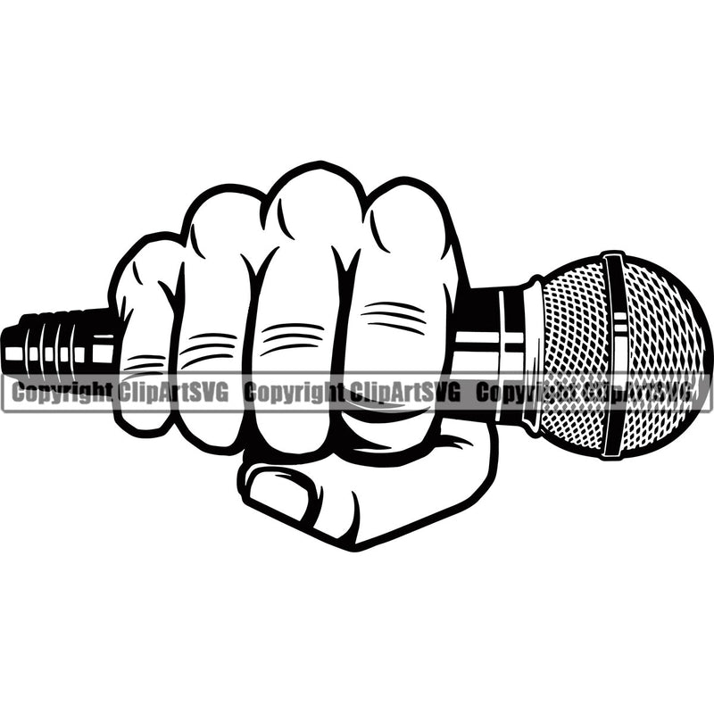 Microphone Mic Audio Equipment Music Sound Communication Karaoke Entertainment Studio Radio Voice Speech Sing Record Media Broadcast Vocalist Vocal Announcer Announce Hand Holding Hip Hop Rap Rapper Singer Color Art Design Logo Clipart SVG