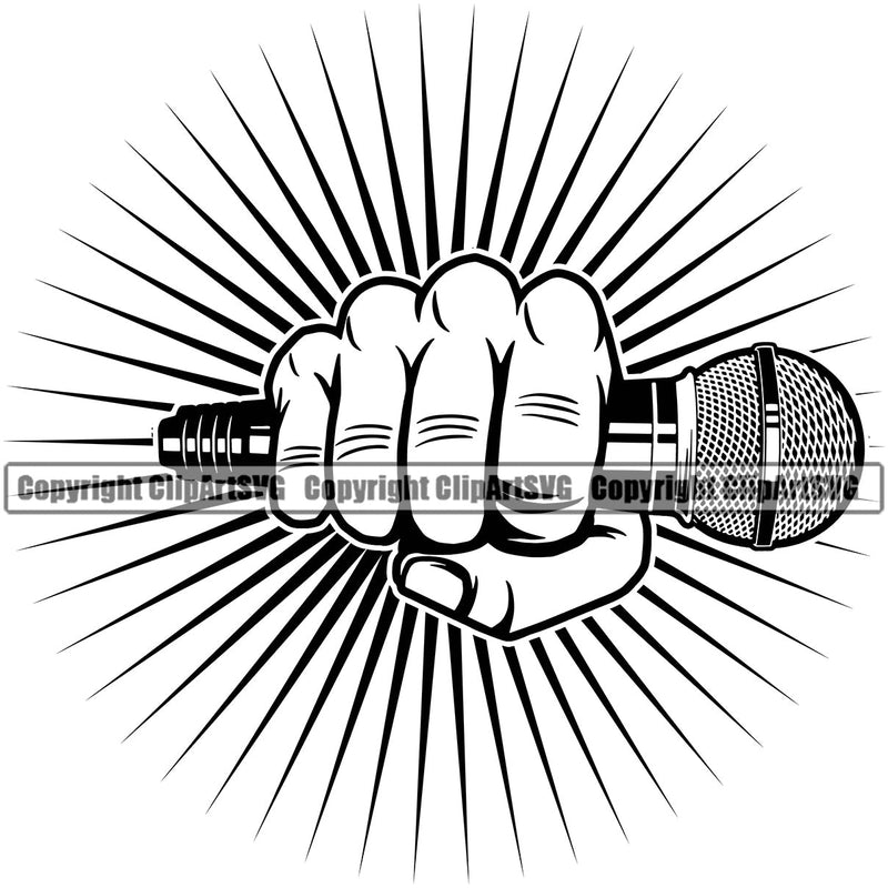 Microphone Mic Audio Equipment Music Sound Communication Karaoke Entertainment Studio Radio Voice Speech Sing Record Broadcast Media Vocal Vocalist Announce Announcer Hand Holding Hip Hop Rap Rapper Singer Color Art Design Logo Clipart SVG