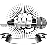 Microphone Mic Audio Equipment Music Sound Communication Karaoke Entertainment Studio Radio Voice Speech Sing Record Media Broadcast Vocal Vocalist Announcer Announce Hand Holding Hip Hop Rap Rapper Singer With Ribbon Color Art Design Logo Clipart SVG