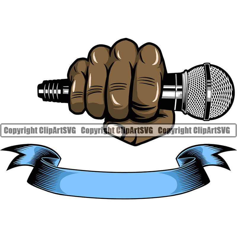 Microphone Black African American Hand Holding Mic Audio Equipment Music Sound Communication Karaoke Entertainment Studio Radio Voice Sing Record Media Broadcast Vocal Vocalist Announce Announcer Hip Hop Rap Rapper Singer Art Color Design Logo Clipart SVG