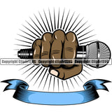 Microphone Black African American Hand Holding Mic Audio Equipment Music Sound Karaoke Entertainment Studio Radio Voice Speech Sing Record Media Broadcast Vocal Announce Announcer Hip Hop Rap Rapper Singer With Ribbon Color Art Design Logo Clipart SVG