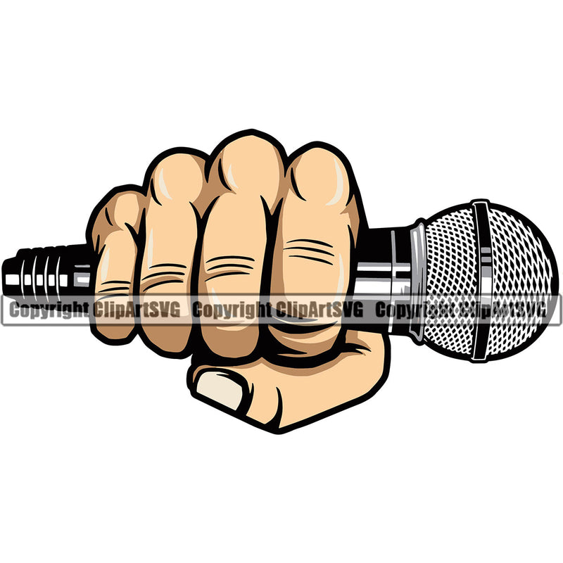 Microphone Mic Audio Equipment Music Sound Communication Karaoke Entertainment Studio Radio Voice Speech Sing Record Media Broadcast Vocalist Vocal Announce Announcer Hand Holding Hip Hop Rap Rapper Singer Color Art Design Logo Clipart SVG