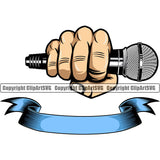 Microphone Mic Audio Equipment Music Sound Communication Karaoke Entertainment Studio Radio Voice Speech Sing Record Media Broadcast Vocal Vocalist Announcer Announce Black Hand Holding Hip Hop Rap Rapper Singer Color Art Design Logo Clipart SVG