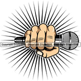 Microphone Mic Audio Equipment Music Sound Communication Karaoke Entertainment Studio Radio Voice Speech Sing Record Media Broadcast Vocal Vocalist Announcer Announce Hand Holding Hip Hop Rap Rapper Singer Color Art Design Logo Clipart SVG