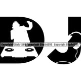 DJ Disc Jockey Music Vinyl Turntable Record Player Mixer Mixing Spin Spinning Scratch Scratching Club Album Sound Radio Dee Jay Stereo Beat Maker Silhouette Art Design Logo Clipart SVG