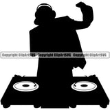 DJ Disc Jockey Music Vinyl Turntable Record Player Mixer Mixing Spin Spinning Scratch Scratching Album Radio Club Sound Dee Jay Stereo Beat Maker Silhouette Art Design Logo Clipart SVG