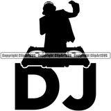 DJ Disc Jockey Music Vinyl Turntable Record Player Mixer Mixing Spin Spinning Scratch Scratching Album Club Sound Radio Dee Jay Stereo Beat Maker Text Silhouette Art Design Logo Clipart SVG