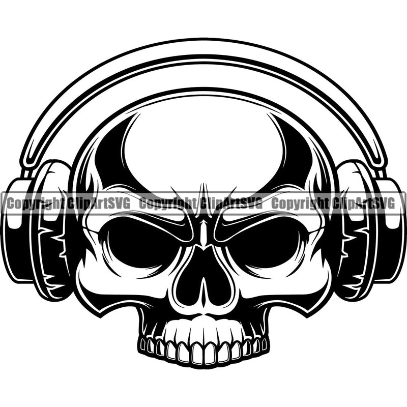 DJ Skull Skeleton Head Disc Jockey Music Vinyl Turntable Record Player Mixer Mixing Spin Spinning Scratch Scratching Album Club Sound Radio Dee Jay Stereo Beat Maker Deejay Hat Headphones Art Silhouette Design Logo Clipart SVG