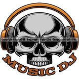 DJ Skull Skeleton Head Disc Jockey Music Vinyl Turntable Record Player Mixer Mixing Spin Spinning Scratch Scratching Album Club Sound Radio Dee Jay Stereo Beat Maker Deejay Hat Headphones Color Art Design Logo Clipart SVG