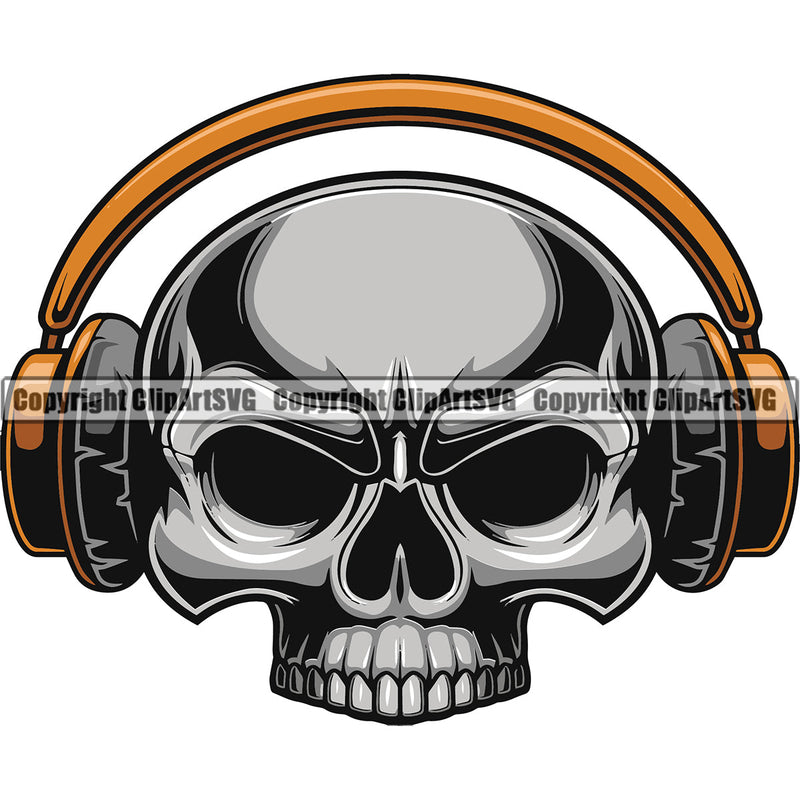 DJ Skull Skeleton Head Disc Jockey Music Vinyl Turntable Record Player Mixer Mixing Spin Spinning Scratch Scratching Album Club Sound Radio Dee Jay Stereo Beat Maker Deejay Hat Headphones Art Color Design Logo Clipart SVG