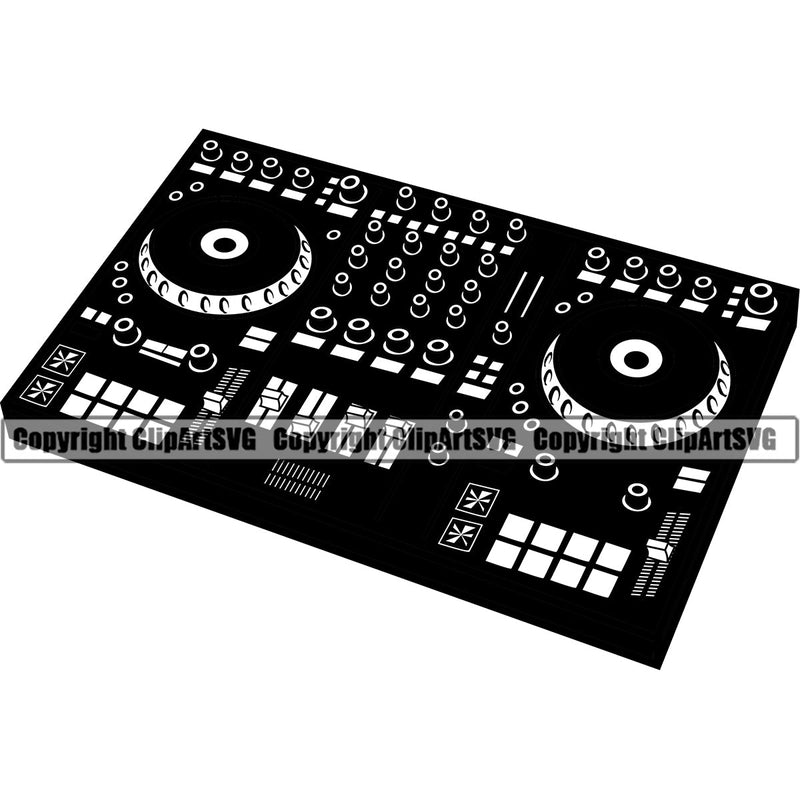 DJ Disc Jockey Music Vinyl Turntable Record Player Mixer Mixing Spin Spinning Scratch Scratching Album CD Compact Club Sound Radio Dee Jay Stereo Beat Maker Setup Modern Audio Silhouette Art Design Logo Clipart SVG