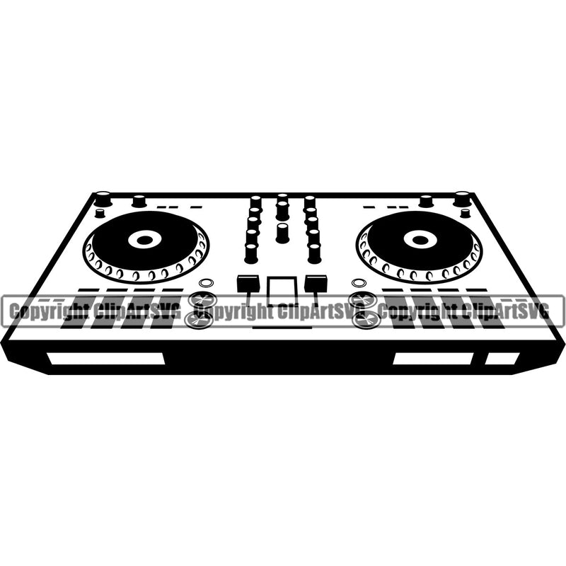 DJ Disc Jockey Music Vinyl Turntable Record Player Mixer Mixing Spin Spinning Scratch Scratching Album Club Sound Radio Dee Jay Stereo CD Compact Beat Maker Setup Modern Audio Silhouette Art Design Logo Clipart SVG