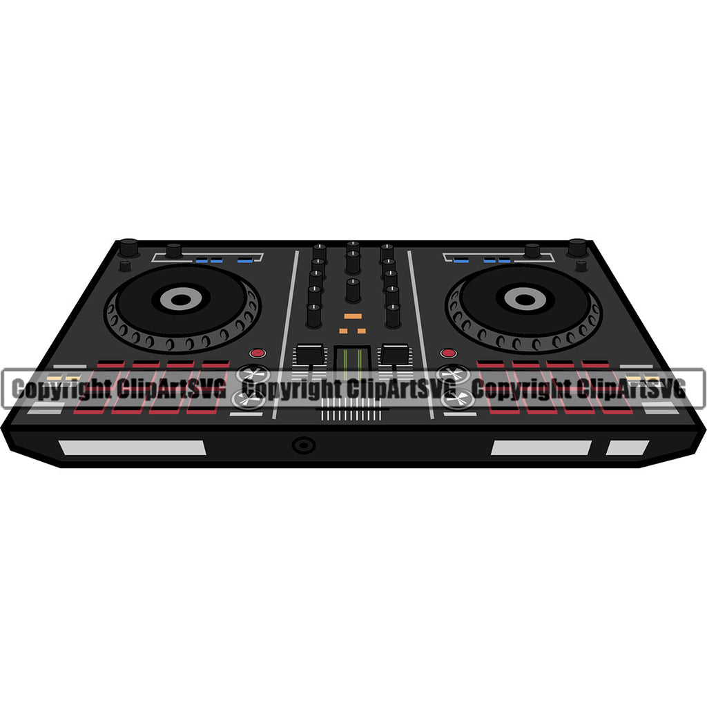 DJ Disc Jockey Music Vinyl Turntable Record Player Mixer Mixing Spin Spinning Scratch Scratching Album Club Sound Radio Dee Jay Stereo Beat Maker Setup Modern Cd Compact Audio Color Art Design Logo Clipart SVG
