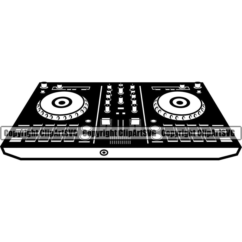 DJ Disc Jockey Music Vinyl Turntable Record Player Mixer Mixing Spin Spinning Scratch Scratching Album Club Sound Radio Dee Jay Stereo Beat Maker CD Compact Setup Modern Audio Art Silhouette Design Logo Clipart SVG