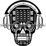 DJ Disc Jockey Music Vinyl Turntable Record Player Mixer Mixing Spin Spinning Scratch Scratching Album Club Sound Radio Dee Jay Stereo Beat Maker Skull Headphones Deejay Silhouette Art Design Logo Clipart SVG