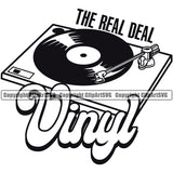 DJ Quote The Real Deal Disc Jockey Music Vinyl Turntable Record Player Mixer Mixing Spin Spinning Scratch Scratching Album Club Sound Radio Dee Jay Stereo Beat Maker Audio Plug Cord Cable Art Silhouette Design Logo Clipart SVG