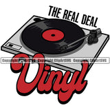 DJ Quote The Real Deal Disc Jockey Music Vinyl Turntable Record Player Mixer Mixing Spin Spinning Scratch Scratching Album Club Sound Radio Dee Jay Stereo Audio Beat Maker Plug Cord Cable Art Color Design Logo Clipart SVG