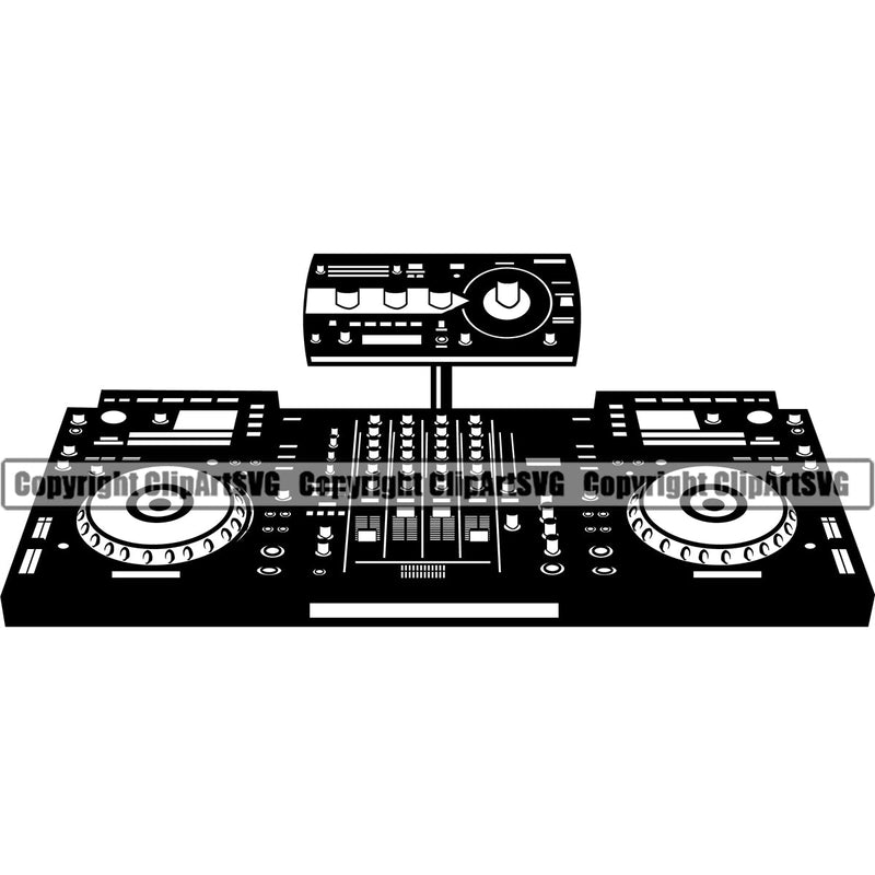 DJ Disc Jockey Music Vinyl Turntable Record Player Mixer Mixing Spin Spinning Scratch Scratching Album Club Sound Radio Dee Jay Stereo Beat Maker Setup Modern CD Compact Audio Art Silhouette Design Logo Clipart SVG