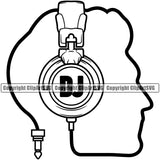 DJ Disc Jockey Music Vinyl Turntable Record Player Mixer Mixing Spin Spinning Scratch Scratching Album Club Sound Radio Dee Jay Stereo Beat Maker Head Headphone Audio Plug Cord Cable Silhouette Art Design Logo Clipart SVG