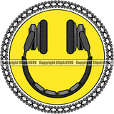 DJ Disc Jockey Music Vinyl Turntable Record Player Mixer Mixing Spin Spinning Scratch Scratching Album Club Sound Radio Dee Jay Stereo Beat Maker Smiley Face Emoji Headphones Art Color Design Logo Clipart SVG