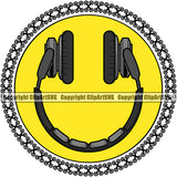 DJ Disc Jockey Music Vinyl Turntable Record Player Mixer Mixing Spin Spinning Scratch Scratching Album Club Sound Radio Dee Jay Stereo Beat Maker Smiley Face Emoji Headphones Art Color Design Logo Clipart SVG