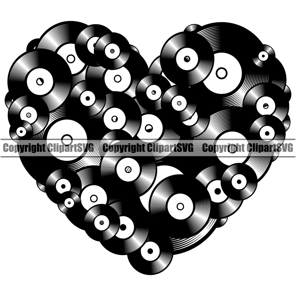 DJ Disc Jockey Music Vinyl Turntable Record Heart Player Mixer Mixing Spin Spinning Scratch Scratching Album Club Sound Radio Dee Jay Stereo Beat Maker He Love Night Py Silhouette Art Design Logo Clipart SVG
