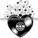 DJ Disc Jockey Music Vinyl Heart Love Music Notes Turntable Record Player Mixer Mixing Spin Spinning Scratch Scratching Album Club Sound Radio Dee Jay Stereo Beat Maker Night Life Art Silhouette Design Logo Clipart SVG