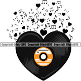 DJ Disc Jockey Music Vinyl Heart Love Music Notes Turntable Record Player Mixer Mixing Spin Spinning Scratch Scratching Album Club Sound Radio Dee Jay Stereo Beat Maker Night Life Art Color Design Logo Clipart SVG