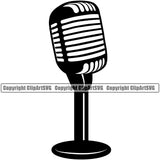 Microphone Mic Audio Equipment Music Sound Communication Karaoke Entertainment Studio Radio Voice Speech Sing Record Media Broadcast Vocal Vocalist Announce Announcer News Tv Old Retro Element Silhouette Art Design Logo Clipart SVG