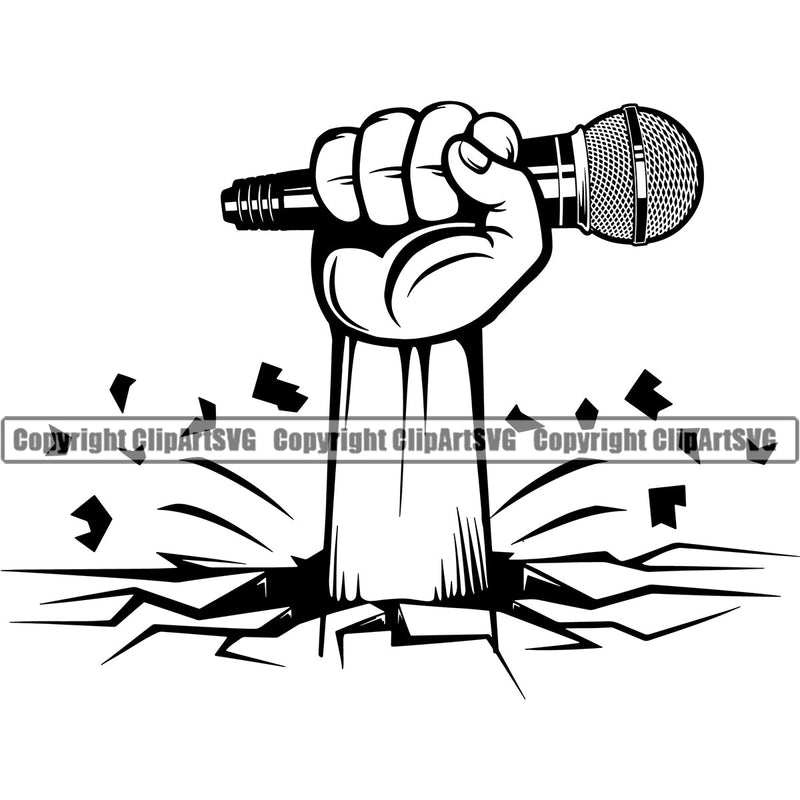 Microphone Mic Audio Equipment Music Sound Communication Karaoke Entertainment Studio Radio Voice Speech Sing Record Media Broadcast Vocal Vocalist Announce Announcer Hand Holding Singer Recording Silhouette Art Design Logo Clipart SVG