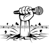 Microphone Mic Audio Equipment Music Sound Communication Karaoke Entertainment Studio Radio Voice Speech Sing Record Media Broadcast Vocal Vocalist Announce Announcer Hand Holding Singer Recording Silhouette Art Design Logo Clipart SVG
