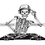 DJ Disc Jockey Music Vinyl Turntable Record Player Mixer Mixing Spin Spinning Scratch Scratching Album Club Sound Radio Dee Jay Stereo Beat Maker Deejay Skeleton Skull Hat Headphones Art Silhouette Design Logo Clipart SVG